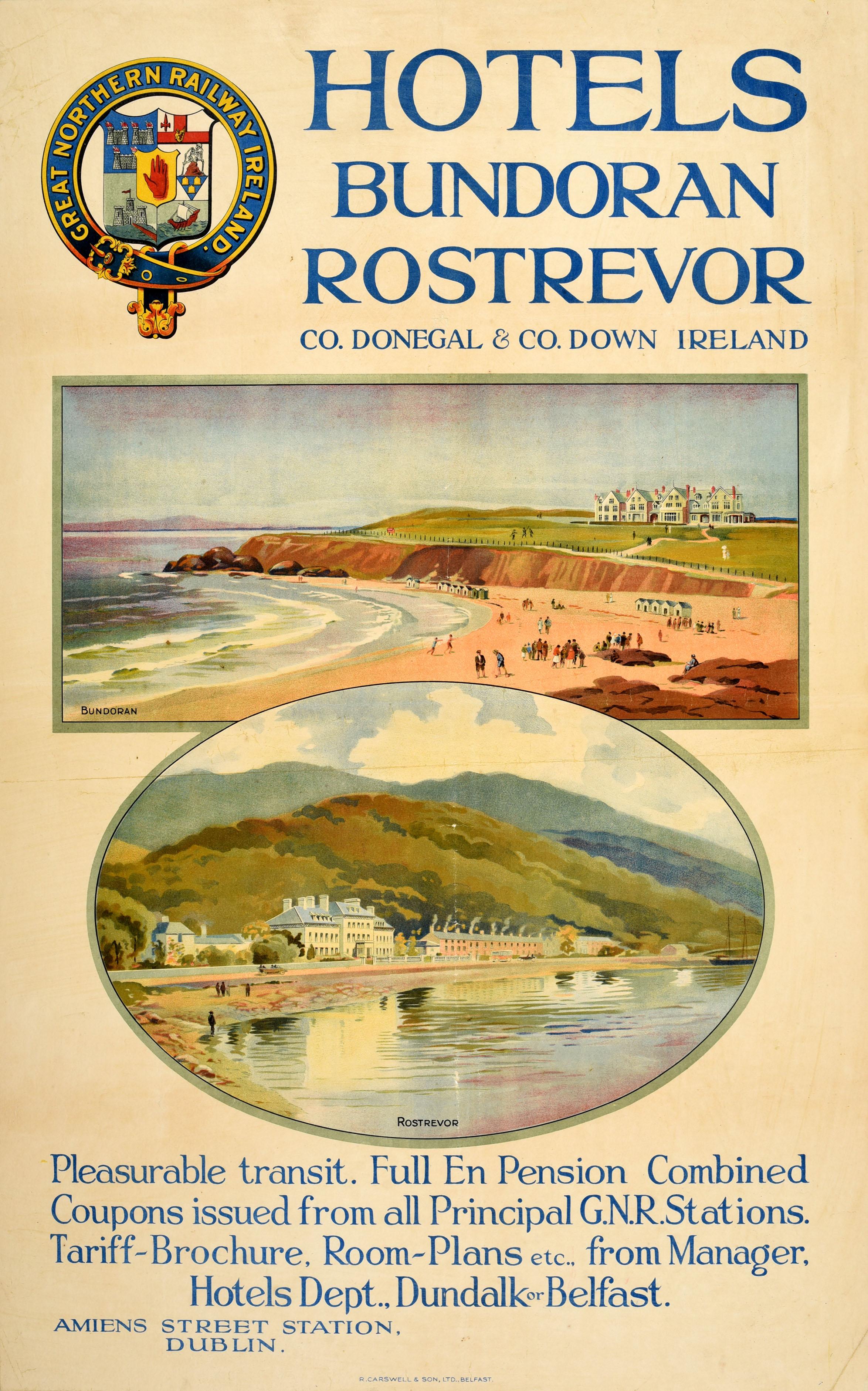 Unknown Print – Original Antikes Reiseplakat Great Northern Railway Irland Hotels Bundoran