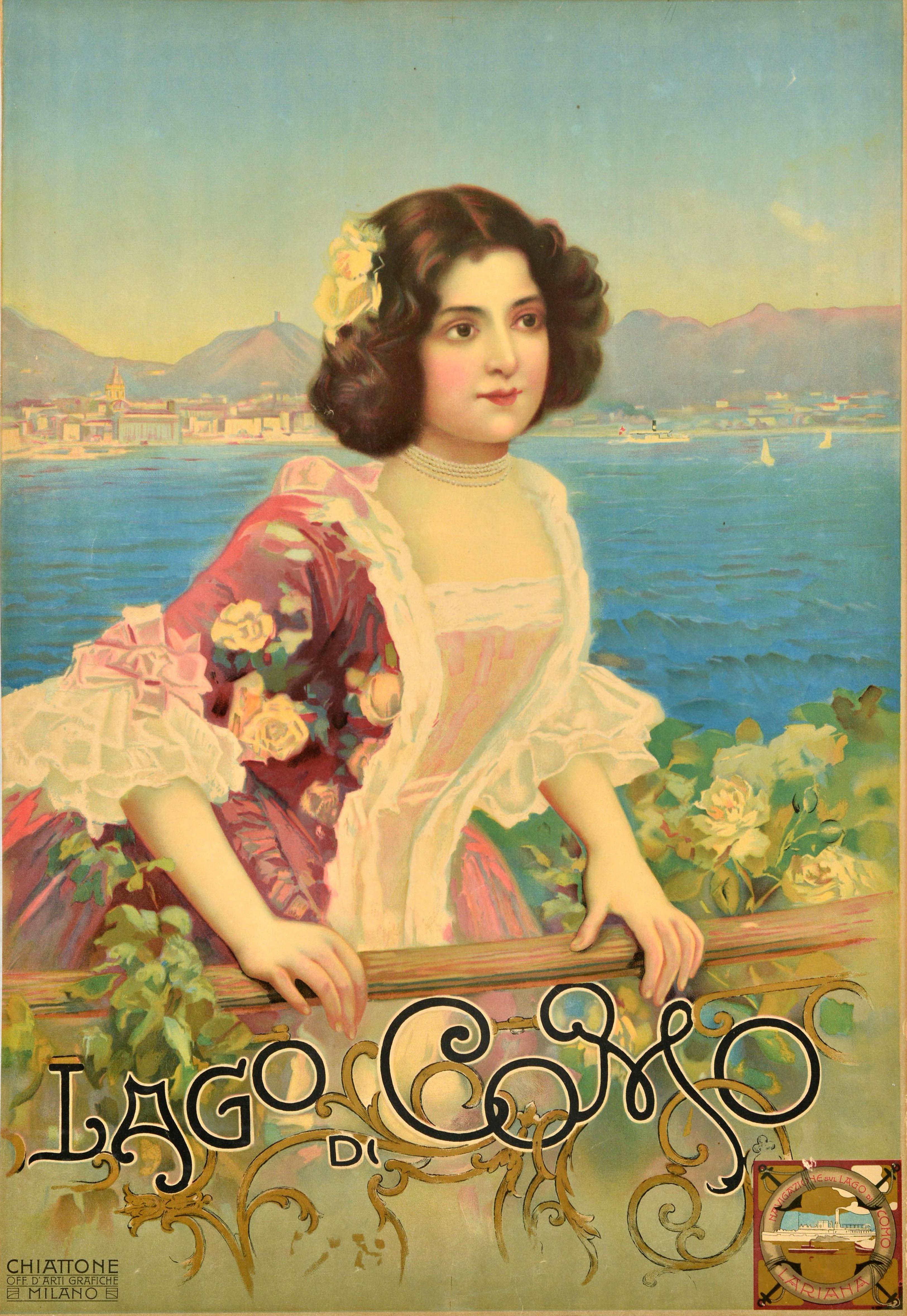 Unknown Print - Original Antique Travel Poster Lago Di Como Lake Lariana Italy Belle Epoque
