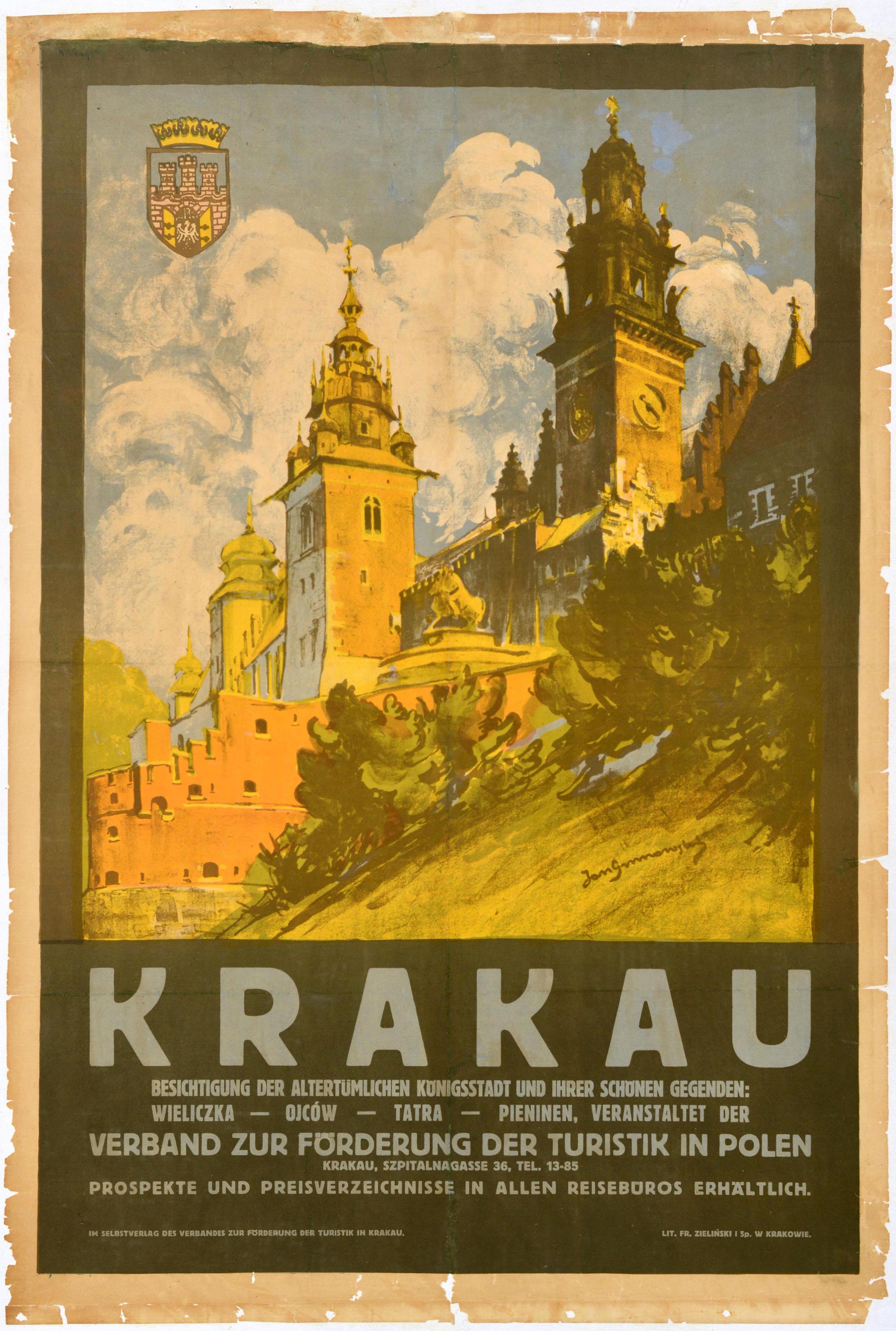 Unknown Print – Original Antikes Original-Reiseplakat Polen Krakau, antike königliche Stadt Polska