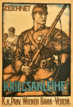 Original Antique War Bond Poster Austrian War Loan Viennese Bank Association WWI