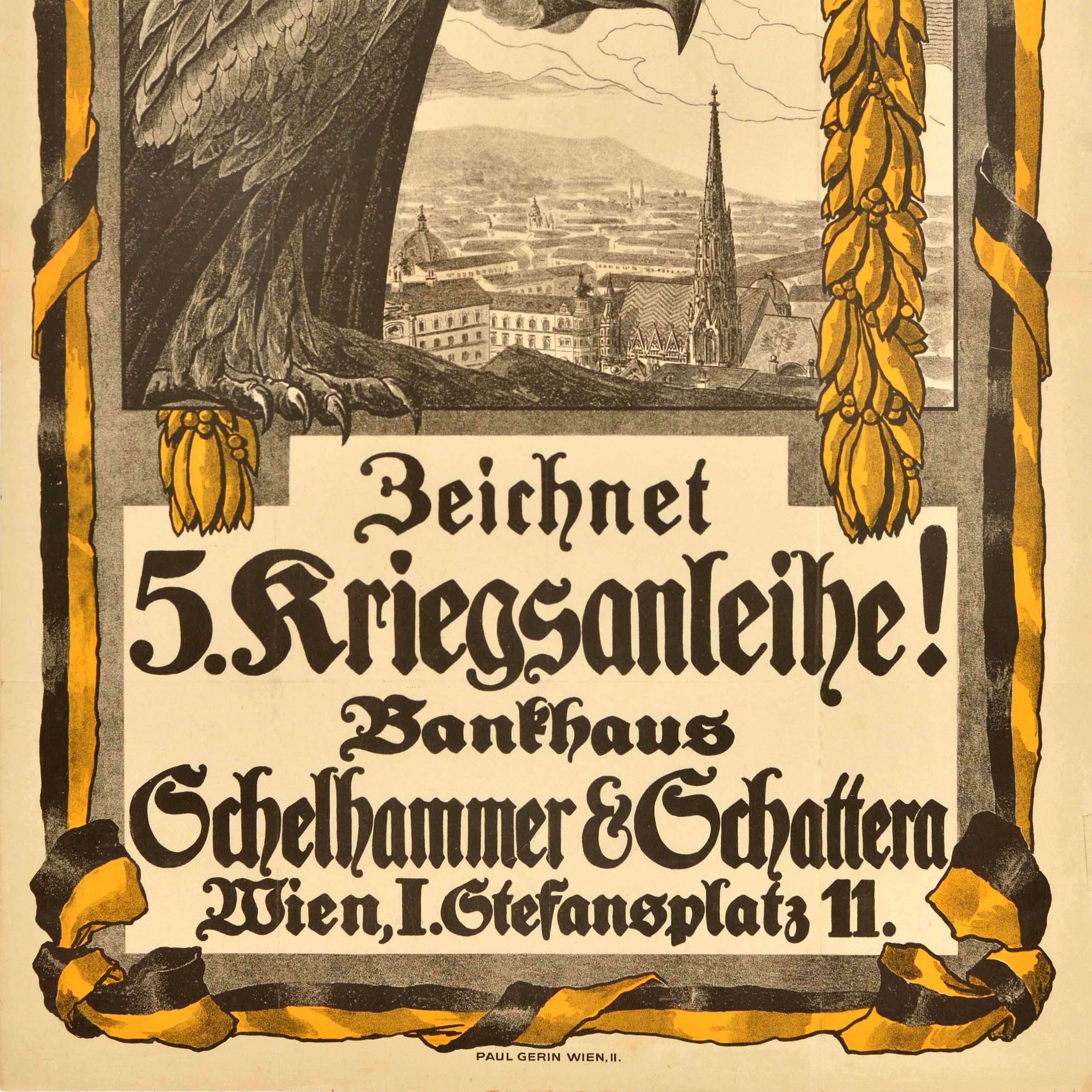 Original Antique War Loan Poster 5 Austrian War Bond WWI Bankhaus Schelhammer For Sale 1