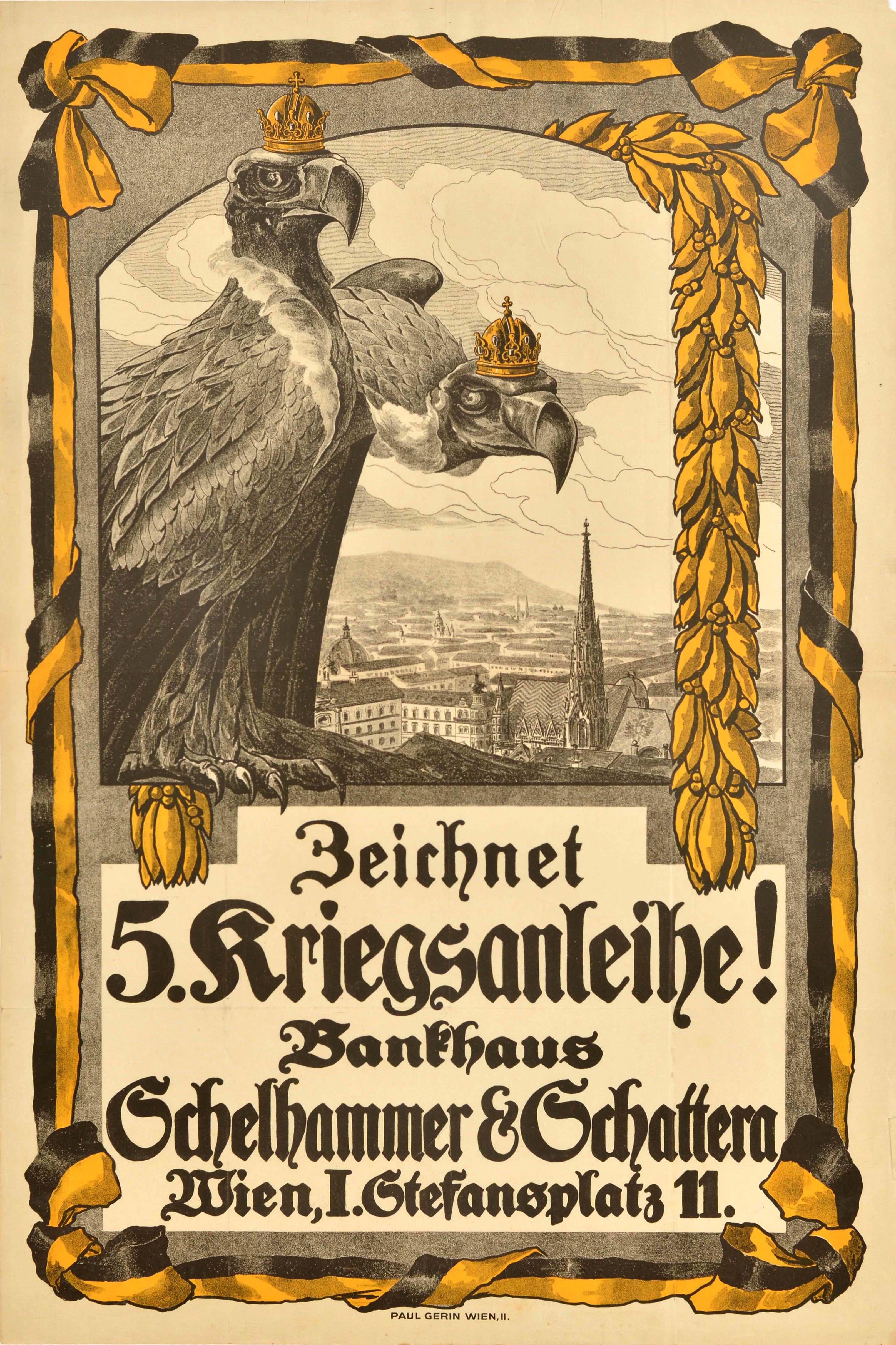 Unknown Print - Original Antique War Loan Poster 5 Austrian War Bond WWI Bankhaus Schelhammer
