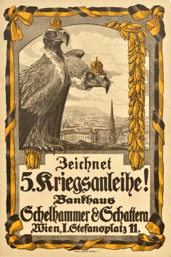 Original Antique War Loan Poster 5 Austrian War Bond WWI Bankhaus Schelhammer