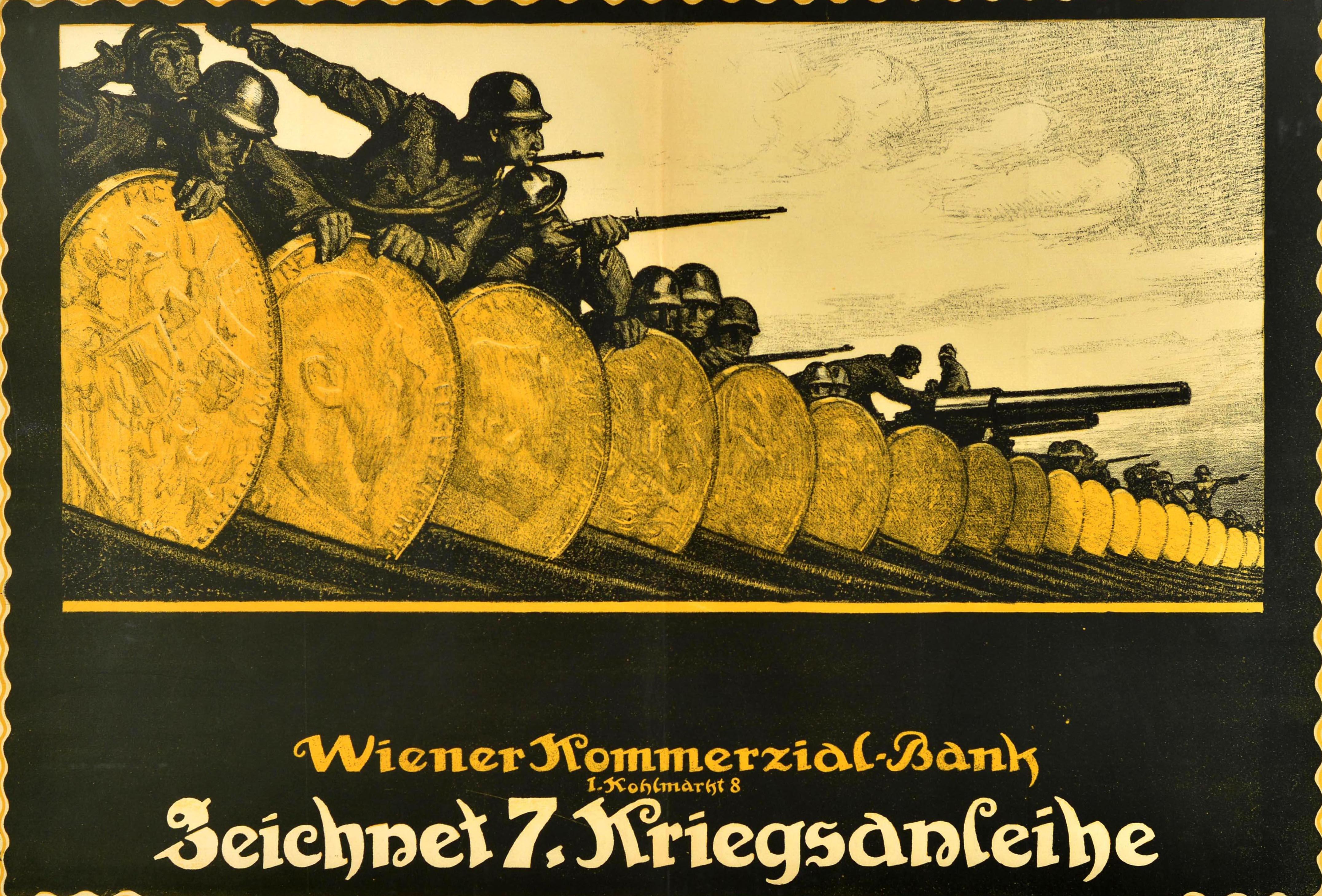 Poster di guerra originale antico 7 Prestito di guerra Austria Wiener Kommerzial Bank WWI Offner - Print di Unknown