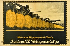 Poster di guerra originale antico 7 Prestito di guerra Austria Wiener Kommerzial Bank WWI Offner