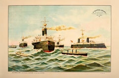 Original Antique War Poster Admiral Cervera Navy Squadron Santiago De Cuba 1898