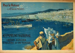 Original Antique Poster de Guerre Emprunt National WWI Algeria Tunisia Troop Ship