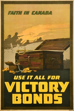 Original Antique War Poster Faith In Canada Use It All For Victory Bonds WWI
