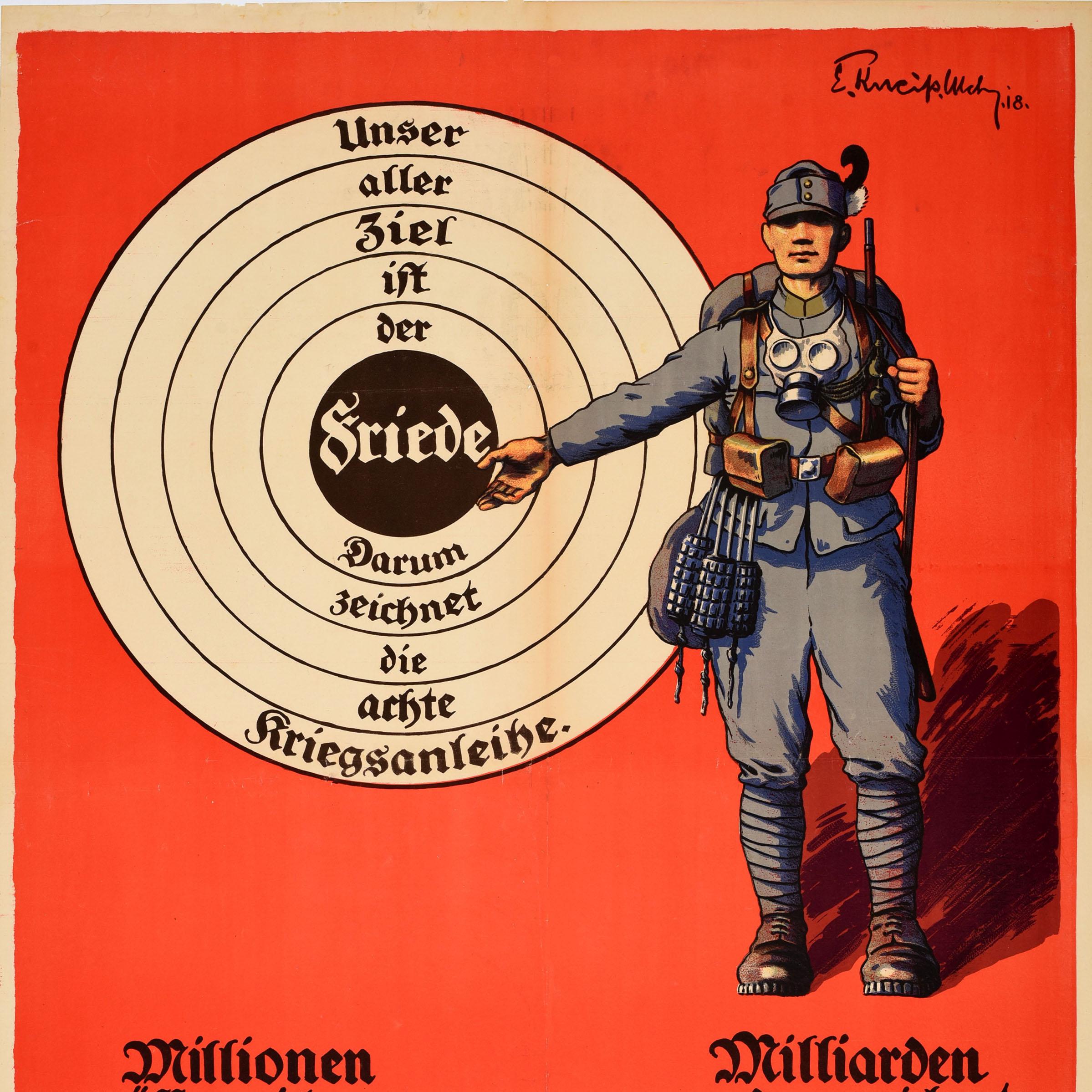 Original Antiguo Cartel de Propaganda de Guerra Seguro de Préstamo de Guerra Primera Guerra Mundial Austria Soldado - Print Rojo de Unknown