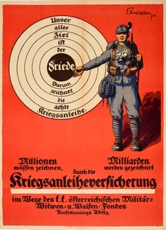 Original Antique Poster de propagande de guerre Assurance prêt de guerre WWI Autriche Soldat
