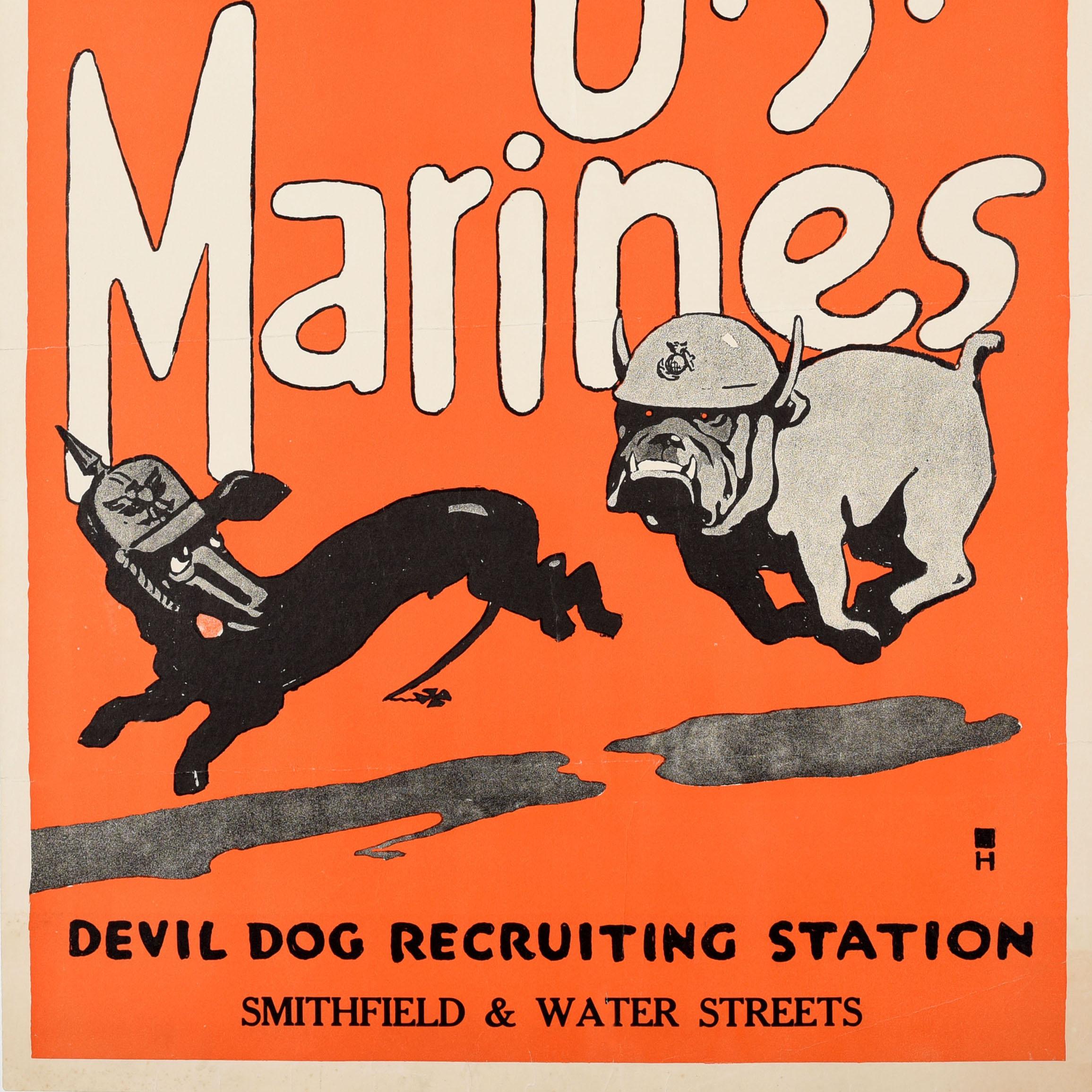 Original Antikes Rekrutierungsplakat Teufel Hunden US Marines, WWI Devil Dog, Original im Angebot 1