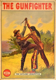 Original Antique Wild Western Film Poster The Gunfighter The Outlaws Redemption