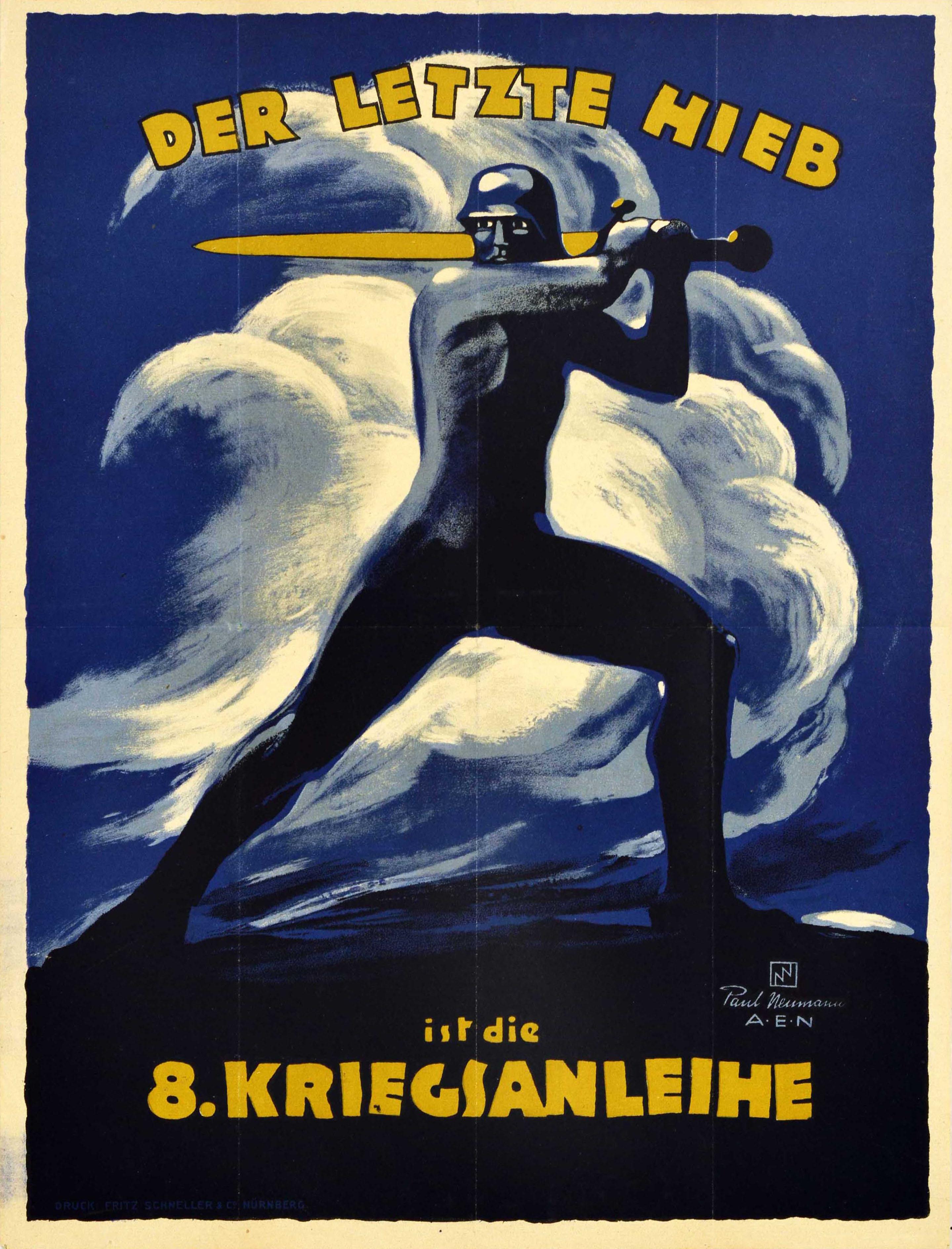 Unknown Print – Original Antikes Original-Poster aus dem Ersten Weltkrieg, „Der letzte Hieb“, WWI-Kriegs Loan, Soldatenkunst