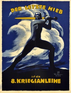 Poster originale antico della Prima Guerra Mondiale Der Letzte Hieb WWI War Loan Soldier Art