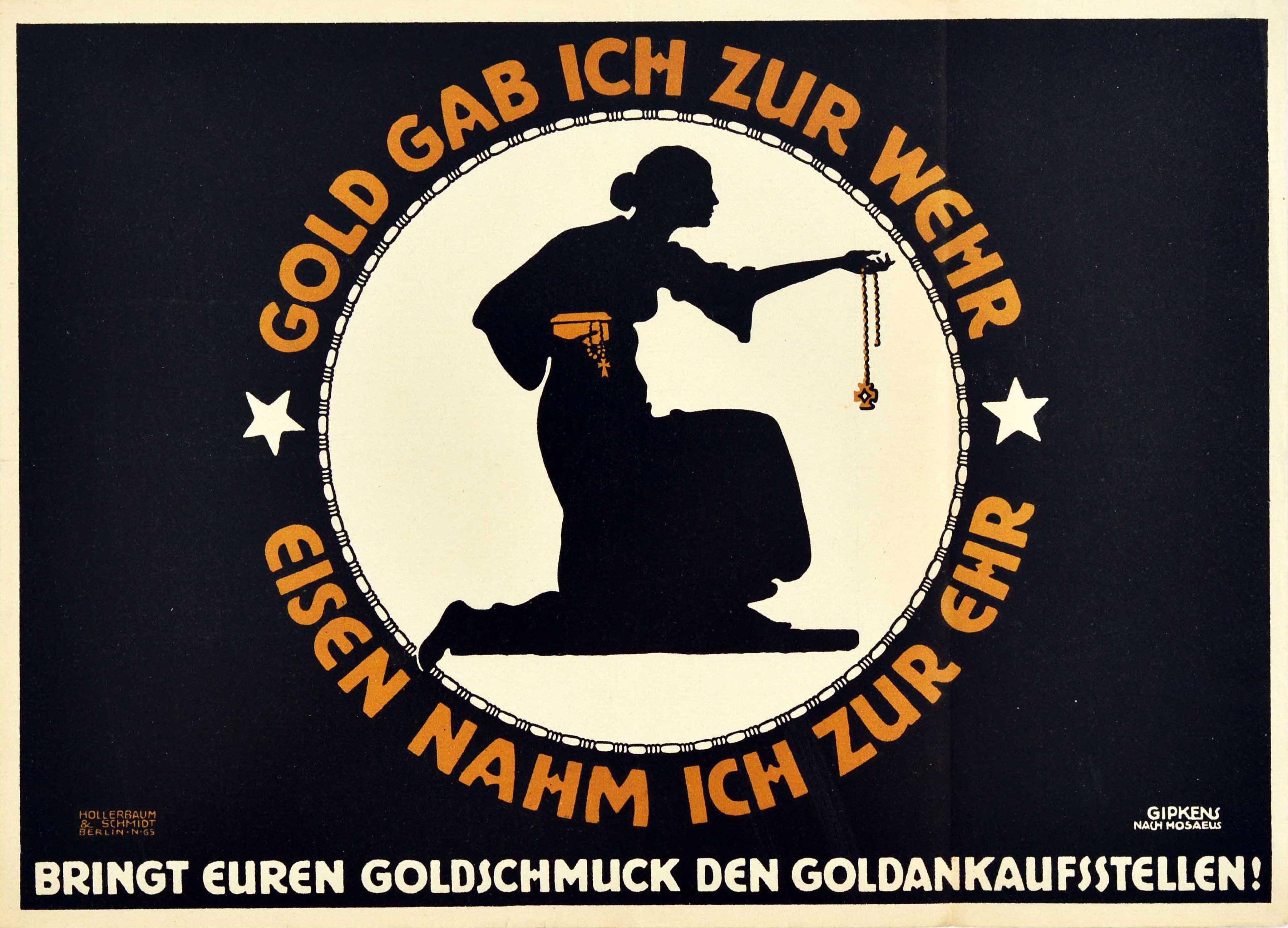 Unknown Print –  Original Antike Weltkrieg Eins Poster Gold Für Verteidigung Eisen Für Ehre WWI