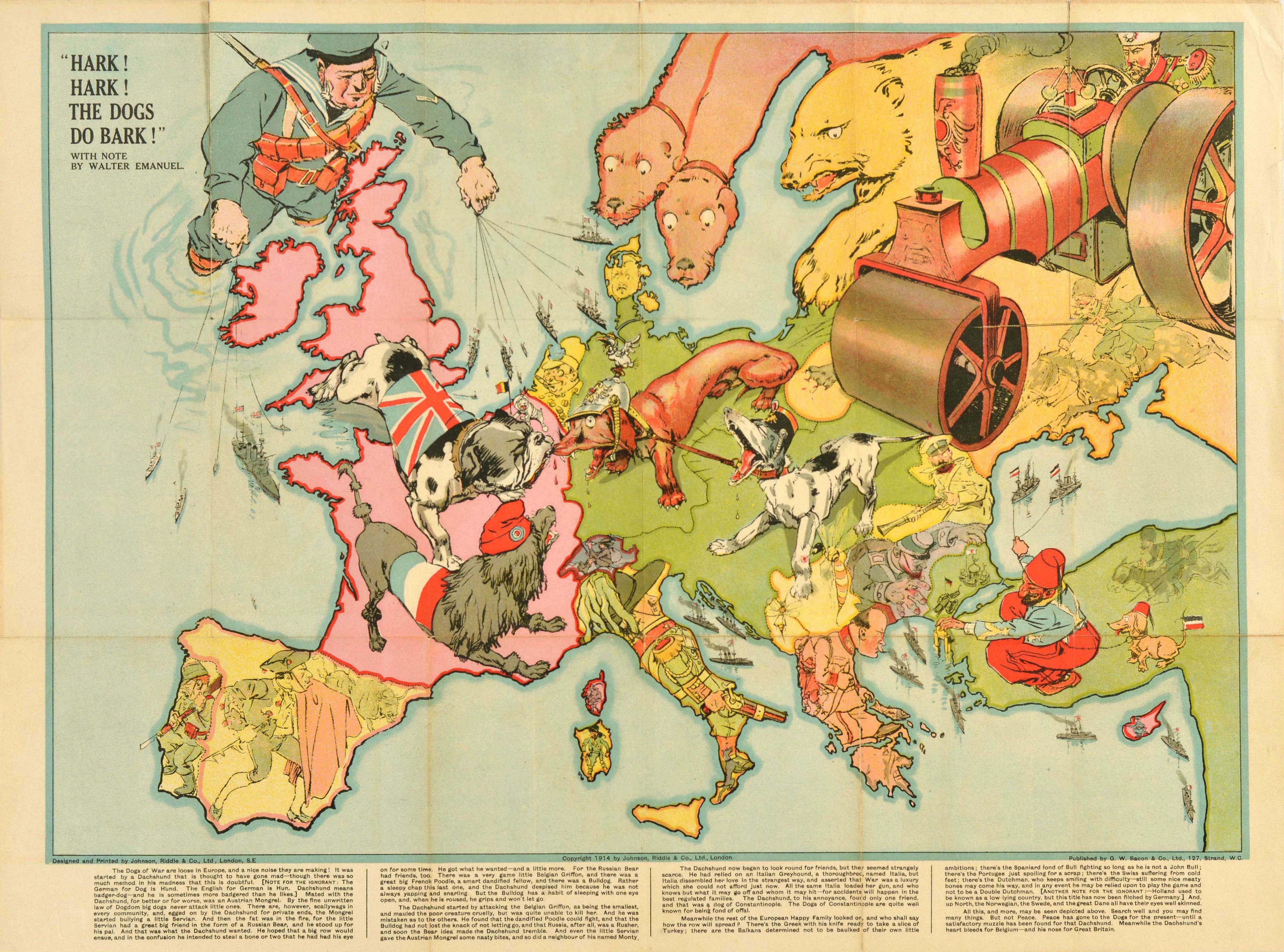Print Unknown - Affiche originale et ancienne de la première guerre mondiale, Hark The Dogs Do Bark, chiens de guerre 