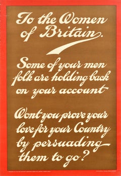 Affiche de recrutement originale et ancienne de la Première Guerre mondiale pour les femmes de Grande-Bretagne WWI