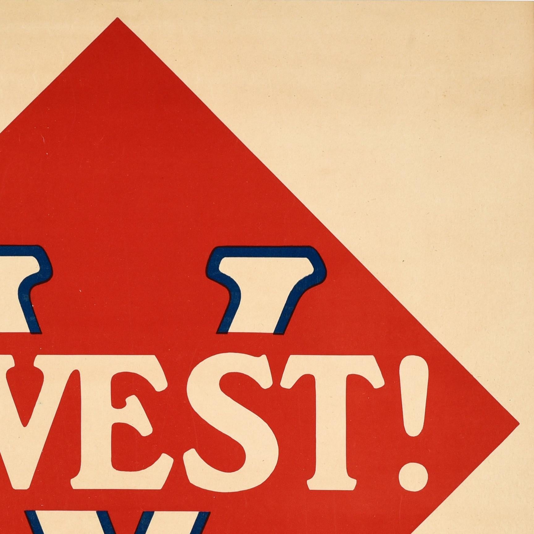 Original Antique World War One War Loan Bond Poster Invest WWI Victory USA For Sale 1