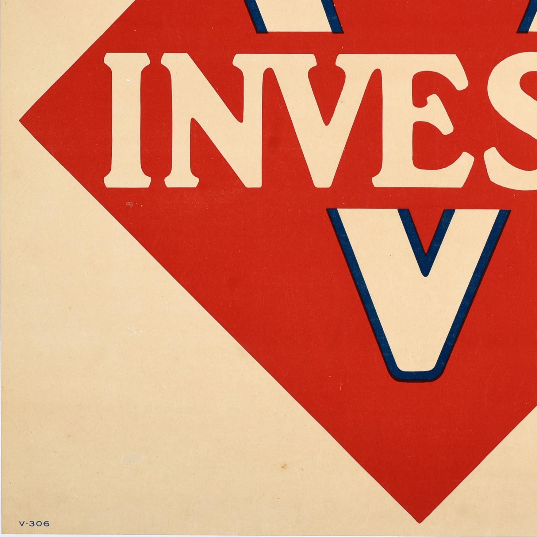 Original Antique World War One War Loan Bond Poster Invest WWI Victory USA For Sale 2