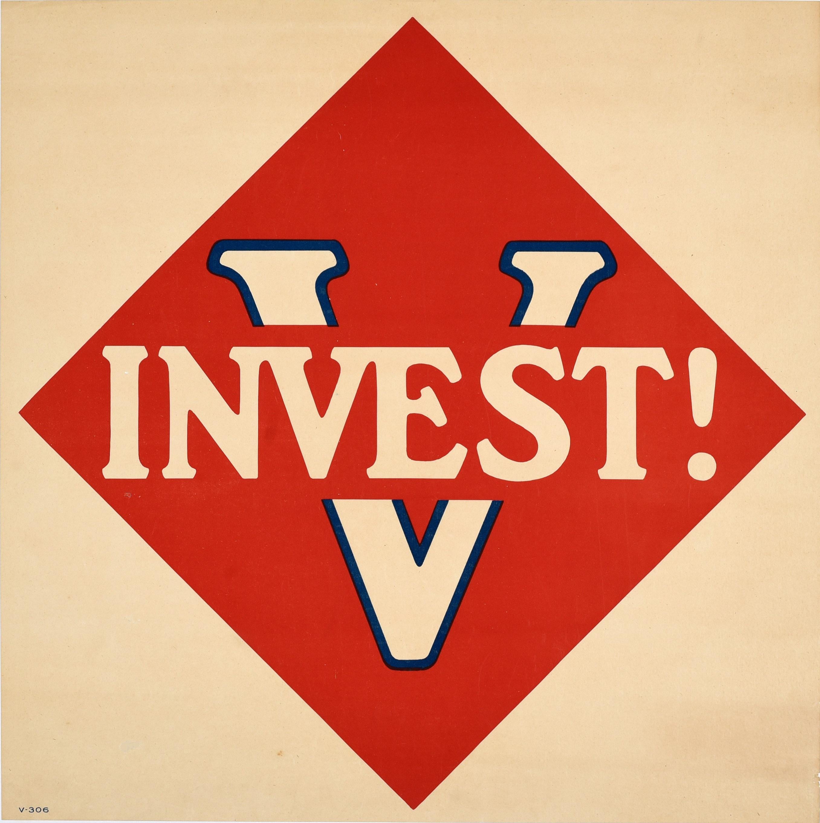 Unknown Print - Original Antique World War One War Loan Bond Poster Invest WWI Victory USA
