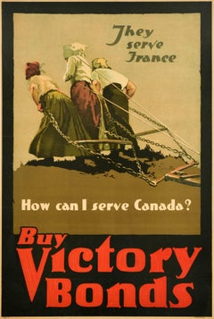 Original Antique WWI Home Front Poster  How Can I Serve Canada Buy Victory Bonds