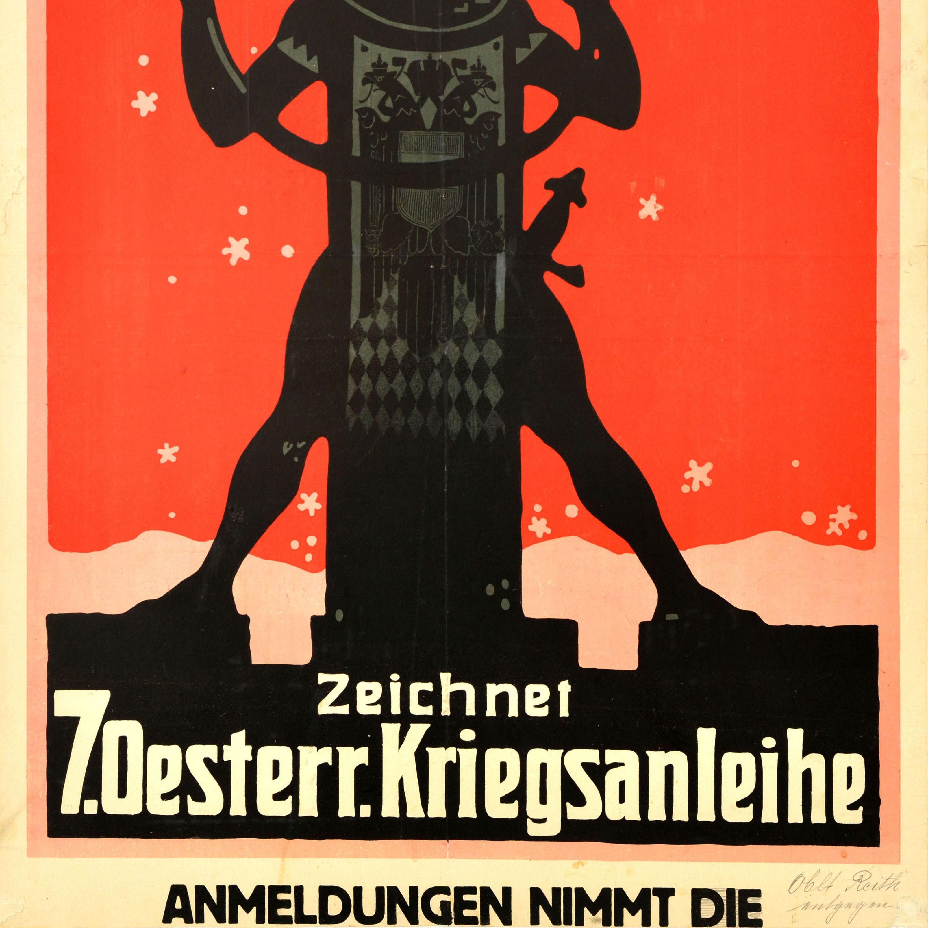 Original Antique WWI Poster 7 Austrian War Loan Osterreich Kriegsanleihe Soldier - Red Print by Unknown