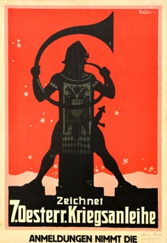 Poster originale antico della prima guerra mondiale 7 Prestito di guerra austriaco Osterreich Kriegsanleihe Soldato