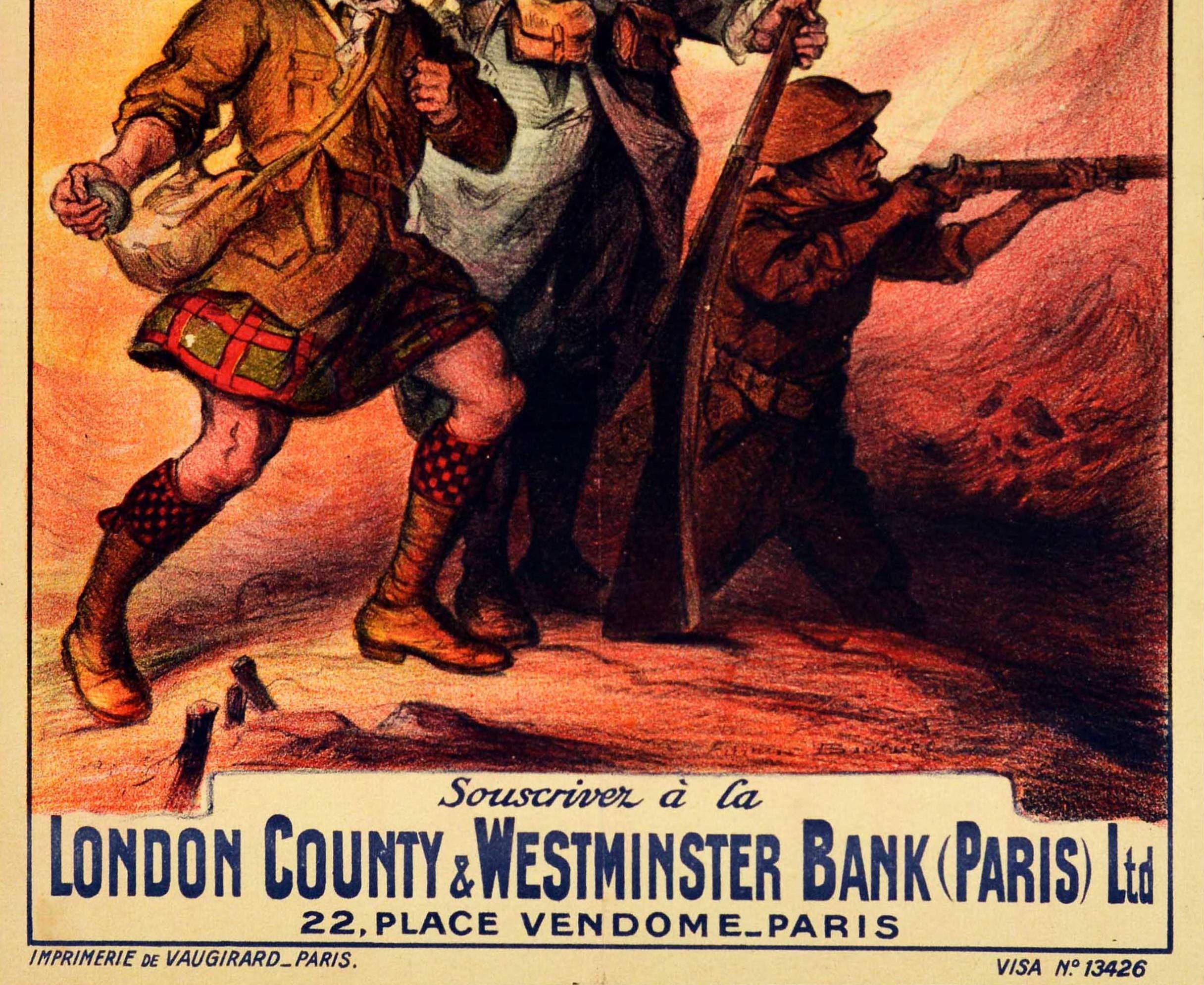 Original Antikes Original-Poster aus dem Ersten Weltkrieg, Emprunt De La Liberation Liberty Loan, Militärische Kunst (Orange), Print, von Unknown