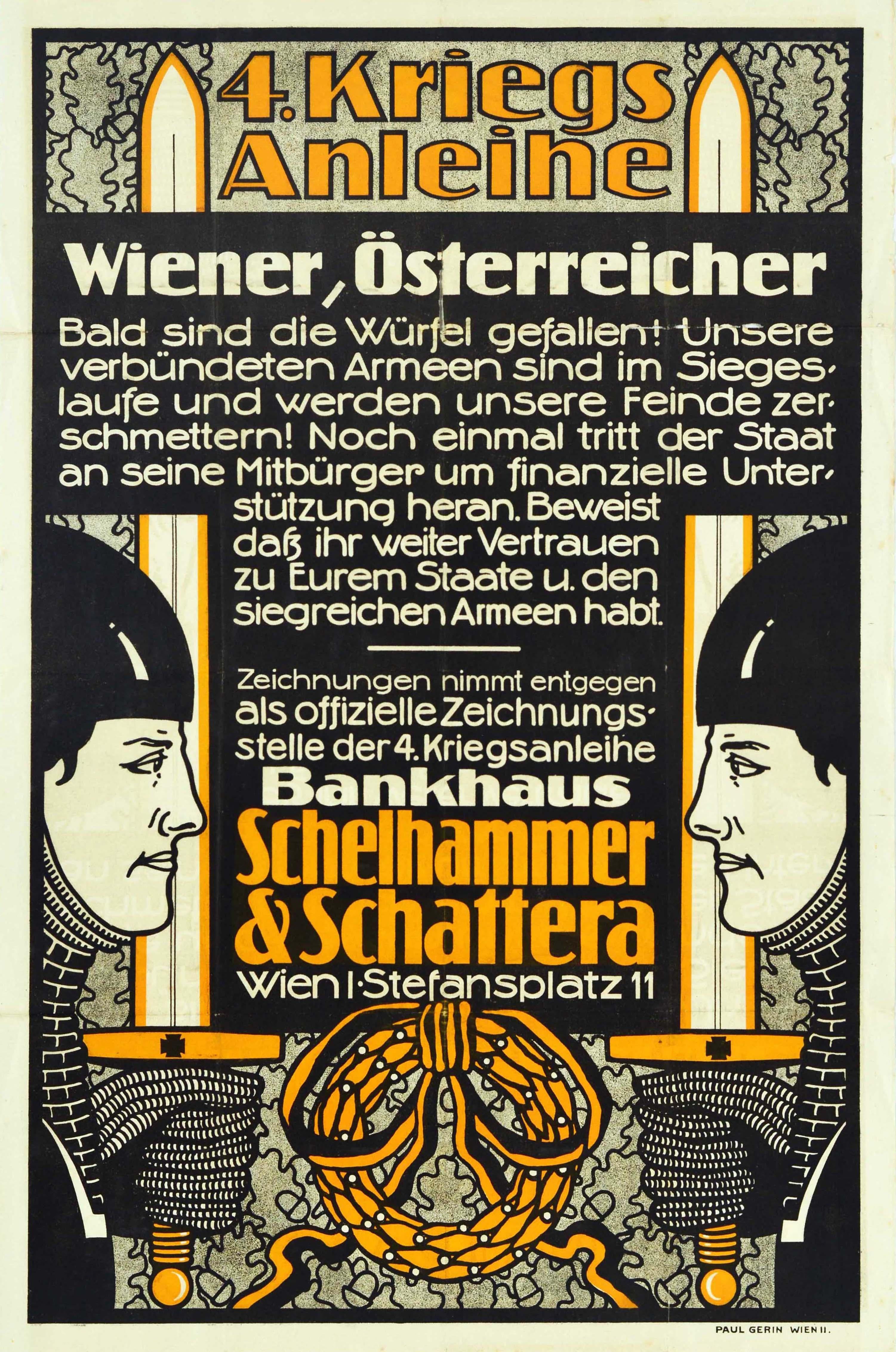 Unknown Print - Original Antique WWI Poster War Loan Vienna Bank Schelhammer Schattera Victory