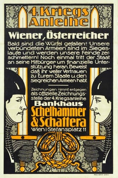 Affiche originale et ancienne de la Première Guerre mondiale - Emprunt de guerre - Bank de Vienne - Schelhammer Schattera - Victoire