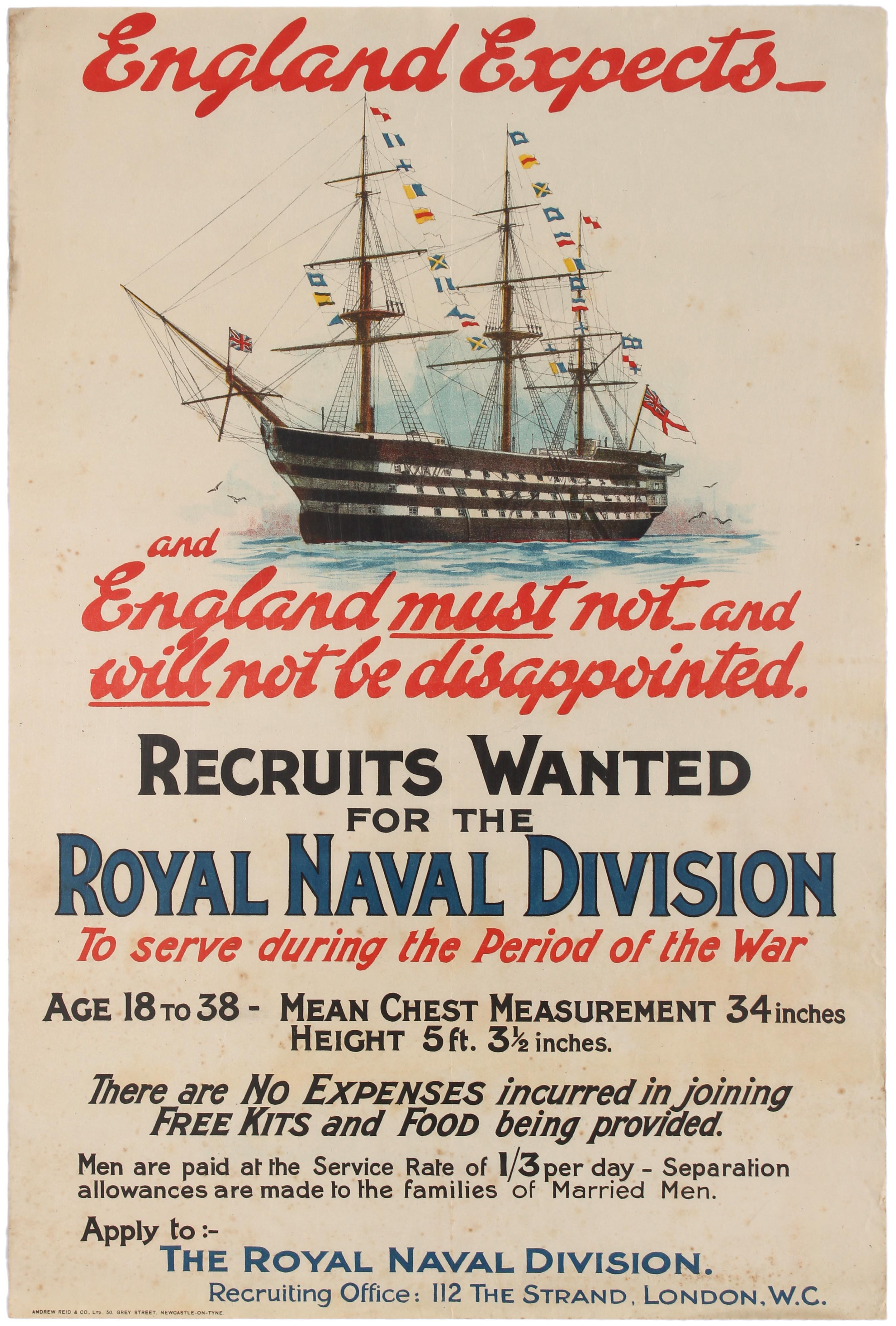 Unknown Print - Original Antique WWI Royal Navy Recruitment Poster England Expects HMS Victory 