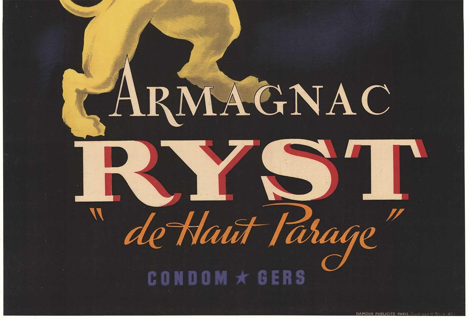 Original Armagnac Ryst vintage French liquor poster, linen backed lithograph - Print by Unknown