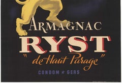 Original Armagnac Ryst vintage French liquor poster, linen backed lithograph