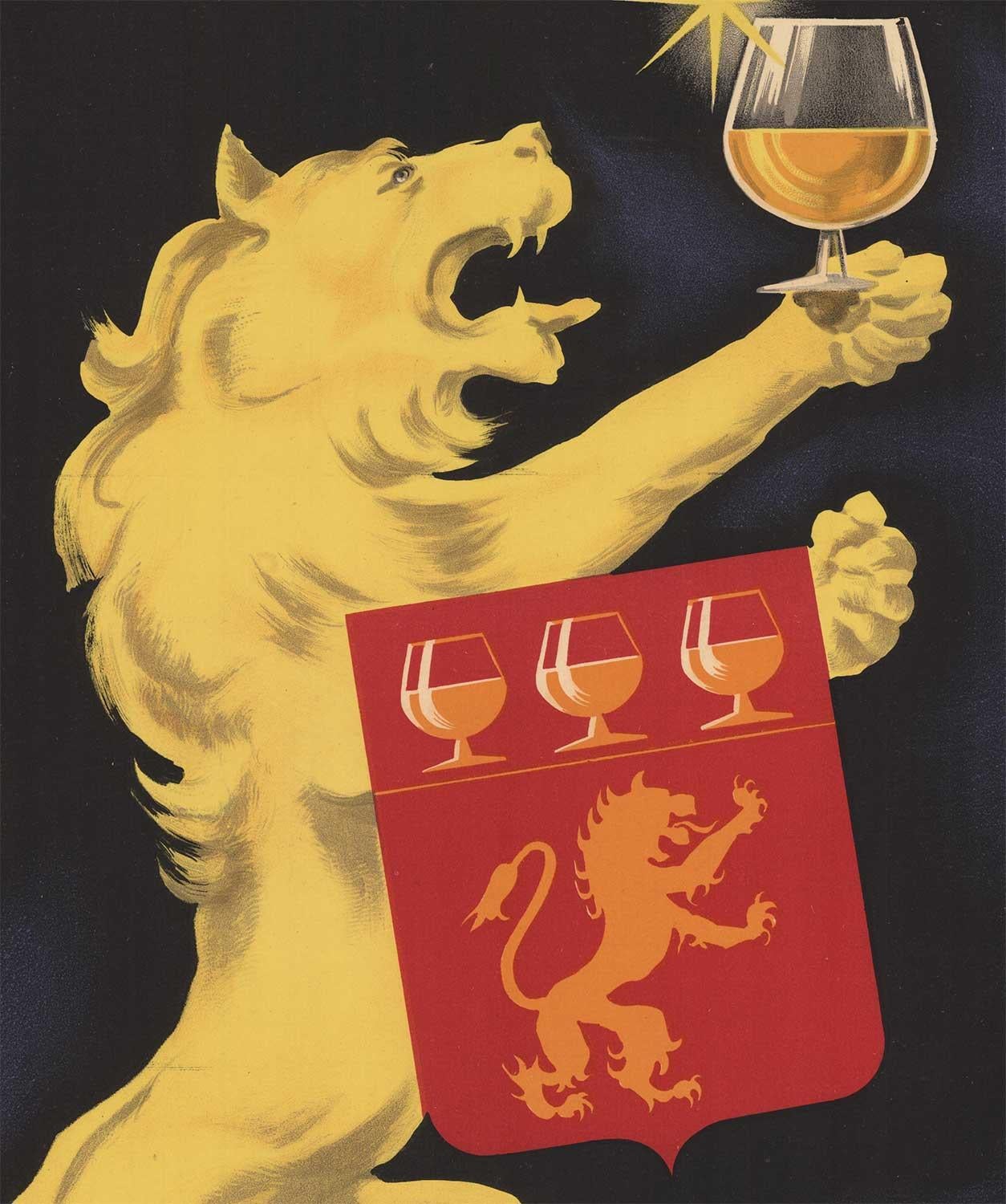 Affiche vintage française sur le thème du Ryst Armagnac, lithographie sur toile de lin - Noir Print par Unknown