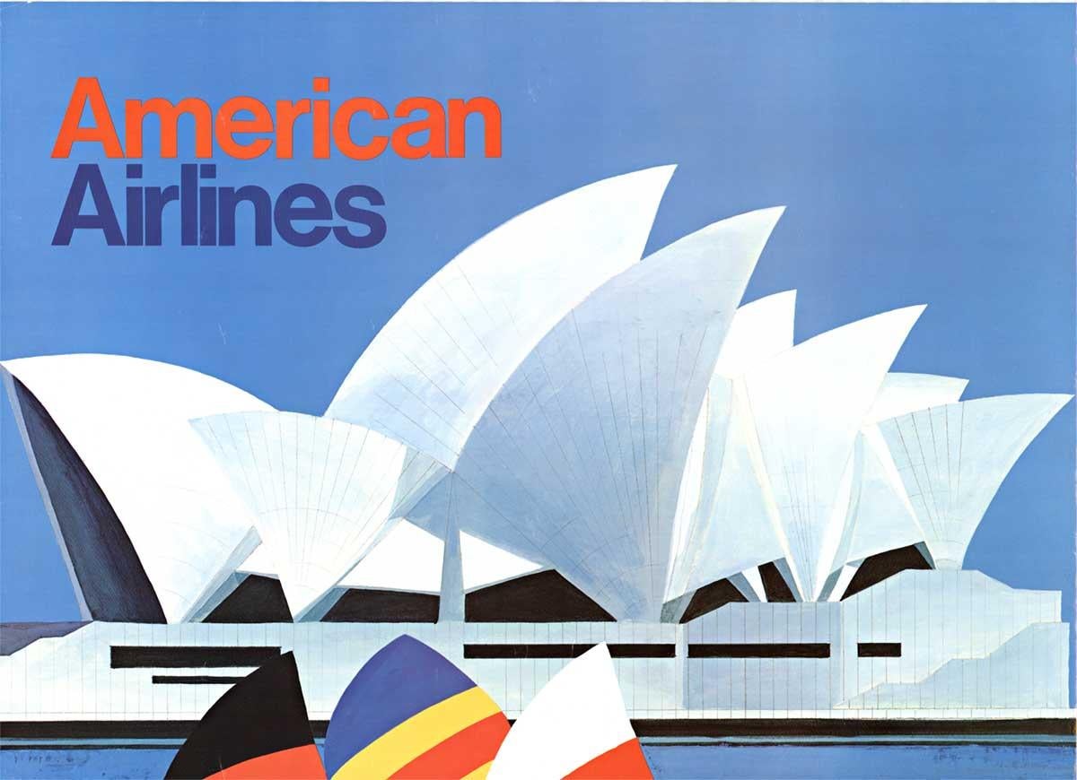 Original Australia American Airlines vintage travel poster - Print by Unknown