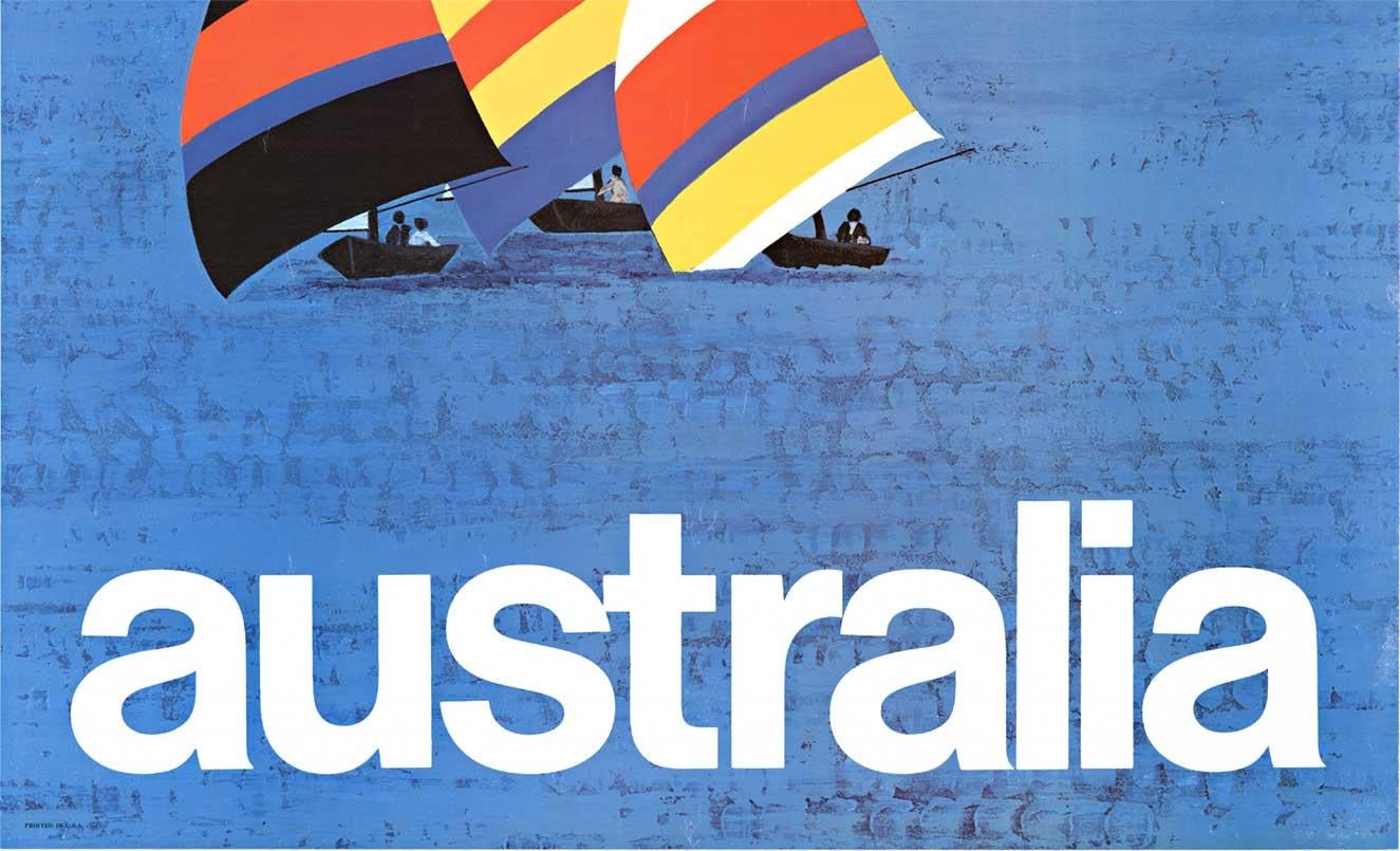 Poster di viaggio vintage originale dell'Australia American Airlines - Print 85 New Wave di Unknown