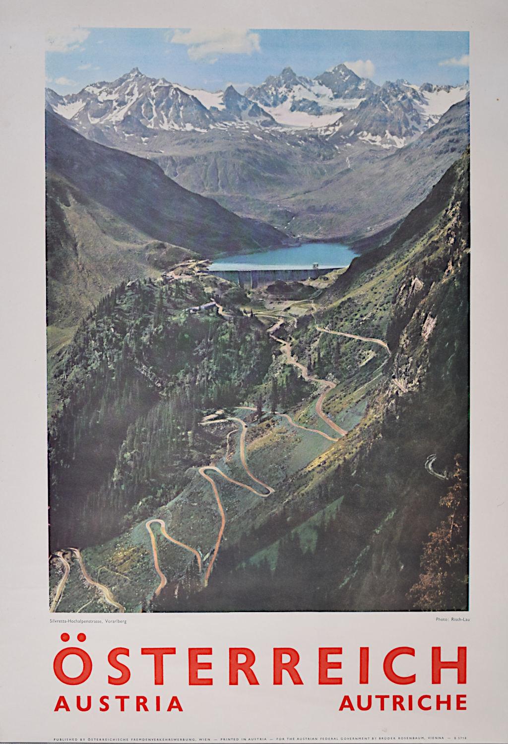 Austria Voralberg Alpes original póster de viaje de esquí de época Silvretta