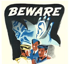 Original "BEWARE Spreading Vital Informaton .. SILENCE" vintage WWII poster