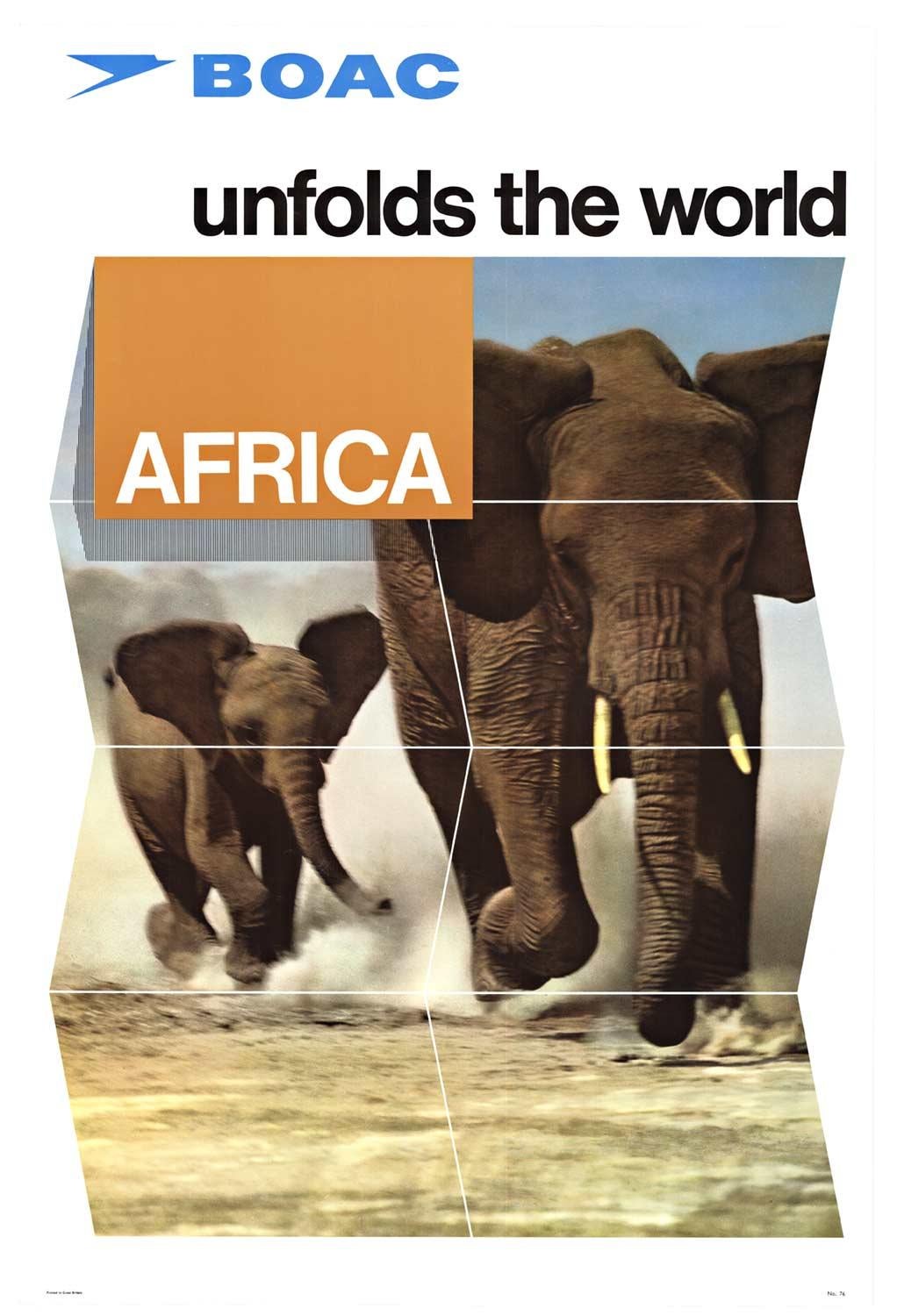 Unknown Animal Print - Original "BOAC Africa 'unfolds the world' vintage travel poster