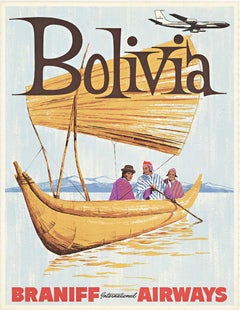 Original Bolivia Braniff International Airways vintage travel poster