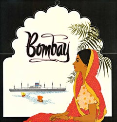 Original "Bombay" (American President Line) small format vintage travel poster