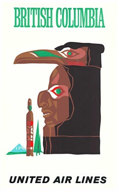 Poster di viaggio originale della British Columbia United Air Lines