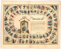 Original c.1850 Lithograph - French Game Board, The Mysteries of Paris
