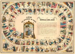 Antique Original c.1850 Lithograph - French Game Board, The Mysteries of Paris