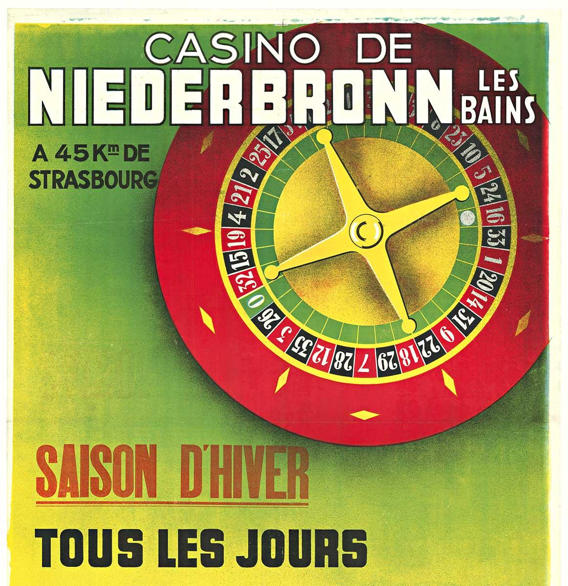 Original Casino de Niederbronn Les Bains  Cartel vintage de la ruleta - Print de Unknown