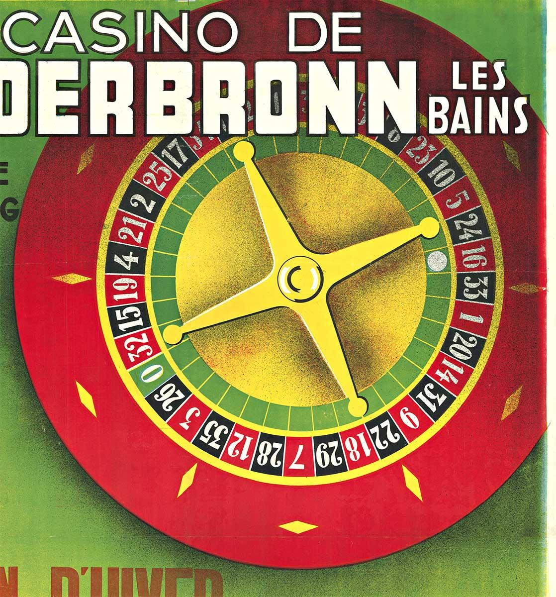 Original Casino de Niederbronn Les Bains  Cartel vintage de la ruleta - Figurative Print Amarillo de Unknown