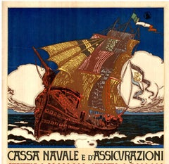 Original Cassa Navale e d'Assicurazioni Insurance Poster, Italian Nautical Litho