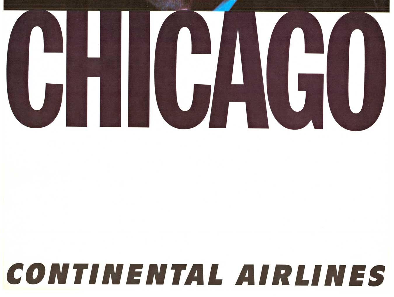 Original CHICAGO Continental Airlines – Jazz-Trompete, Vintage-Poster (Amerikanischer Realismus), Print, von Unknown