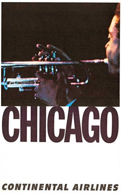 Original CHICAGO Continental Airlines - Jazz trumpet, Retro poster
