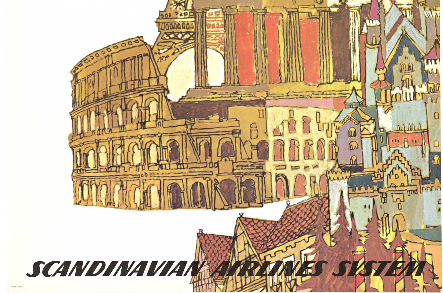 Affiche vintage originale de Chicago à l'Europe  Système aéronautique scandinave - Modernisme américain Print par Unknown